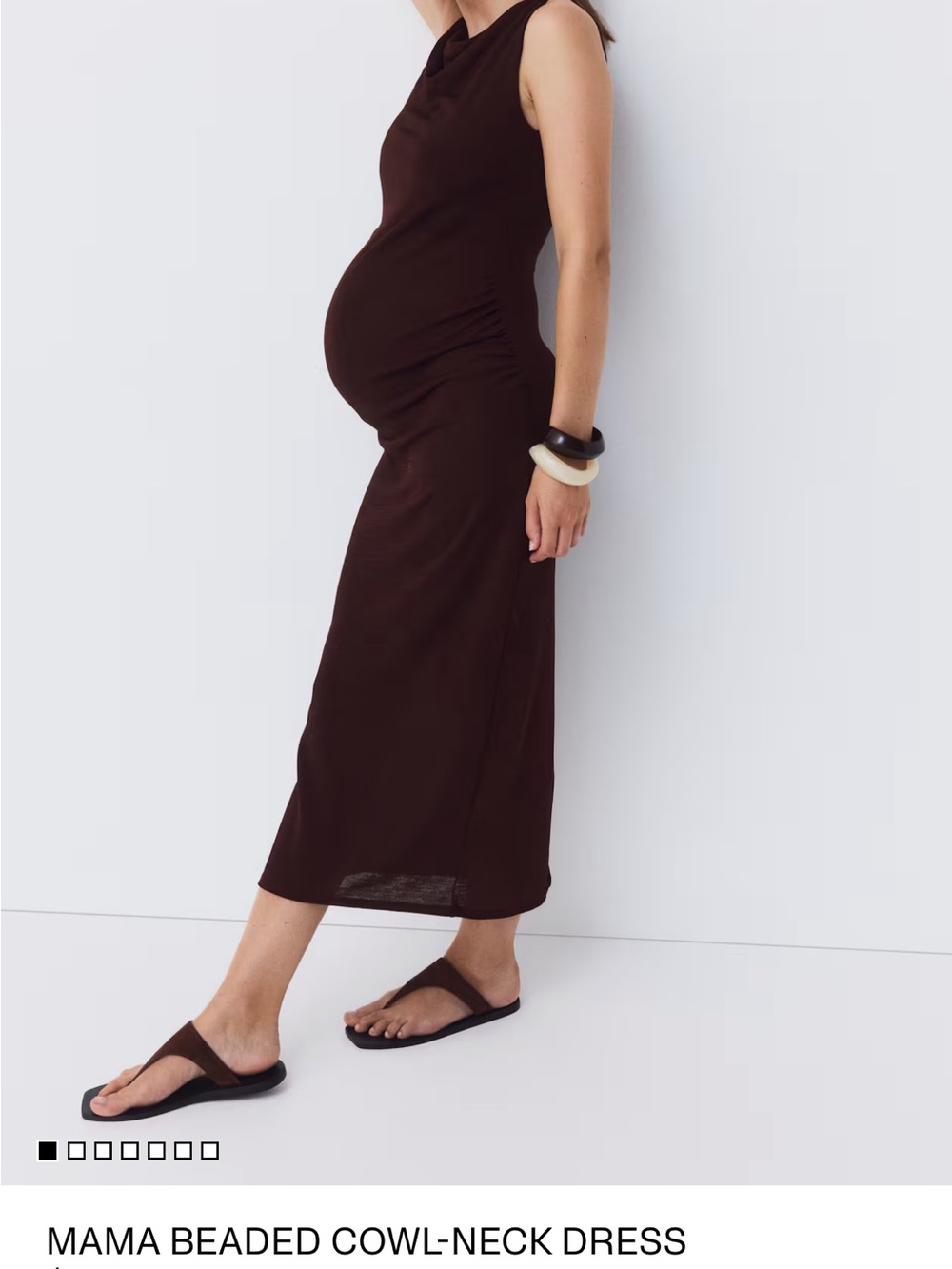H&M maternity MAMA Beaded Cowl-Neck Maxi Dress - Dark Brown